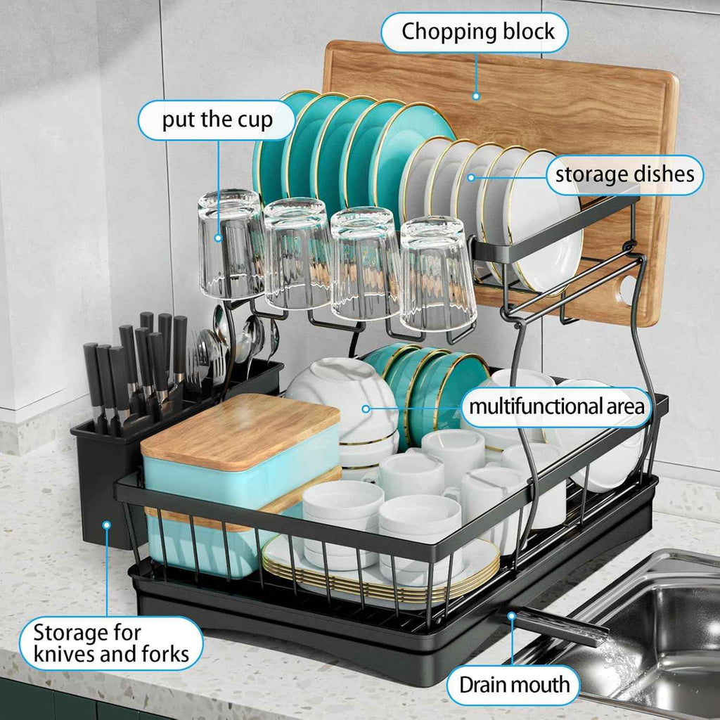 7-Code Large Capacity Dish Drying Rack for Kitchen Counter, Detachable Utensil Holder