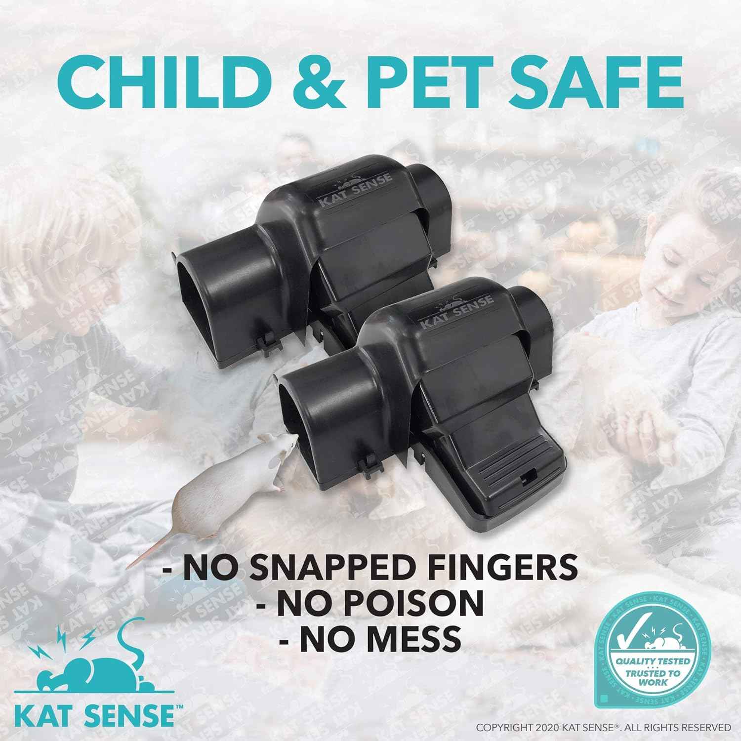 Rat and Chipmunk Traps, Dual Covered Tunneled Snap Traps, Prevent Accidental Triggering, Humane Kill, Reusable Pest Control for Rats and Mice, Indoor & Outdoor Use, 2 Pack Kat Sense