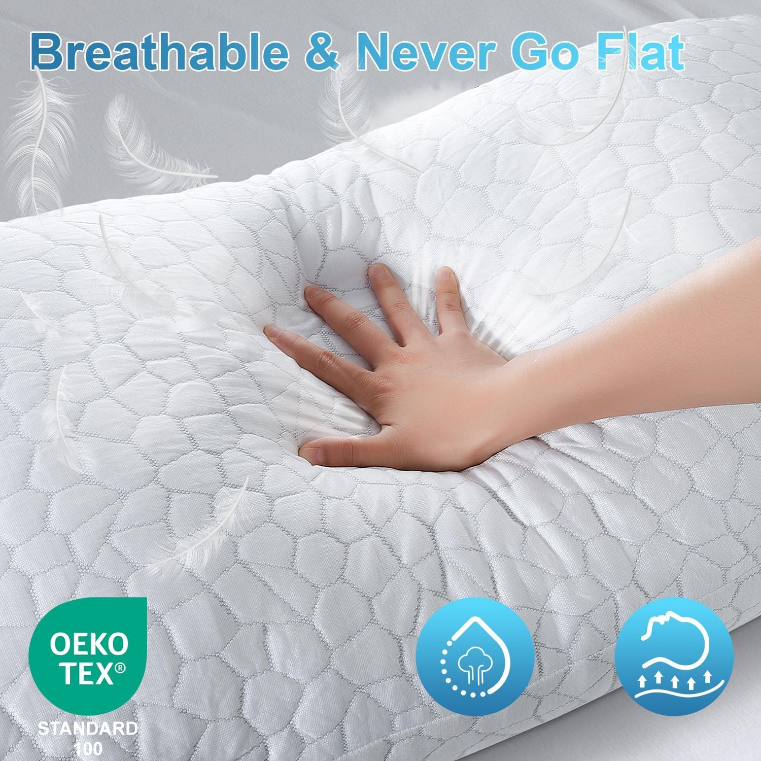 QUTOOL Cooling Pillow for Sleeping, CertiPLR-US Shredded Memory Foam Queen Pillows Set of 2, Cool Pillow for Hot Sleepers Adjustable Firm Pillow for Side, Back, Stomach Sleepers Soft Yet Support,White