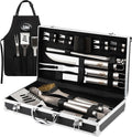 Kaluns BBQ Accessories Grill Tools, Mens Valentines Day Gifts for Him, Heavy Duty Stainless Steel Barbecue Grill Accessories for Outdoor Grill with Aluminum Case and Apron, Grilling Gifts for Men Dad