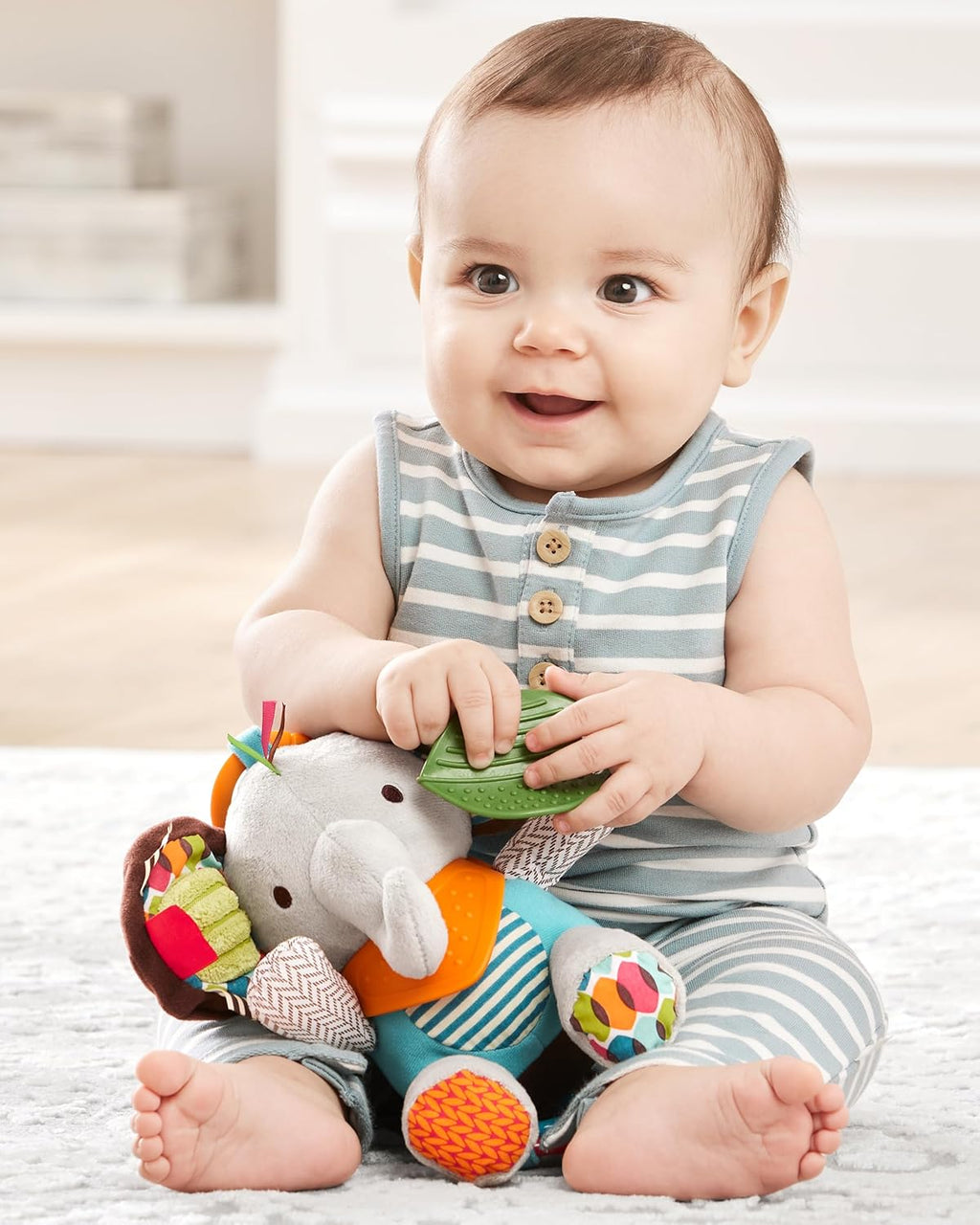 Skip Hop Bandana Buddies Baby Activity and Teething Toy with Multi-Sensory Rattle and Textures, Elephant