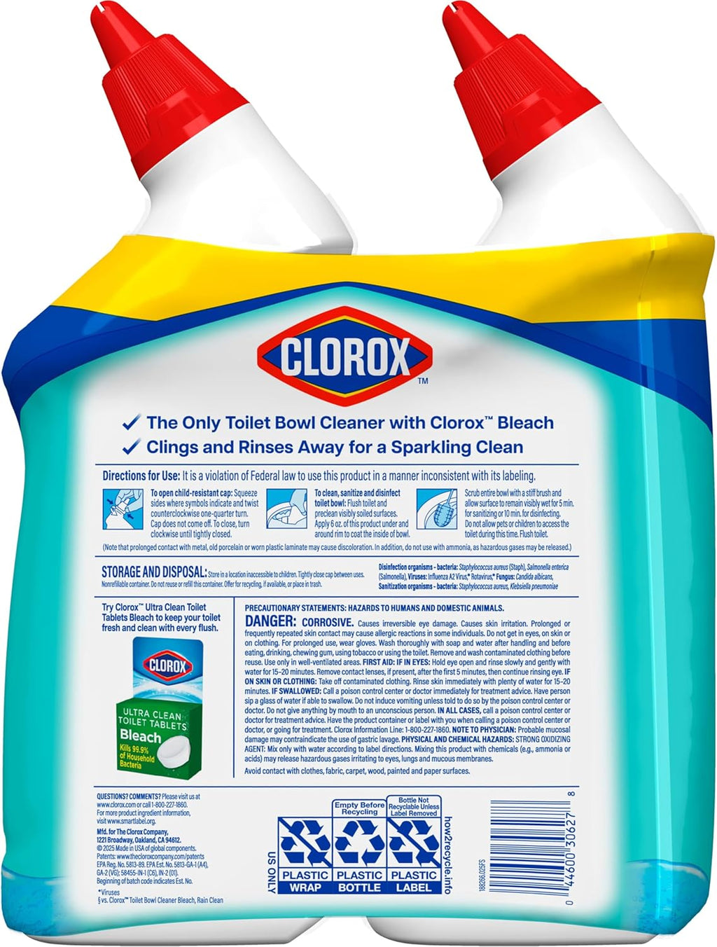 CLOROX Toilet Bowl Cleaner Clinging Bleach Gel, Ocean Mist, 24 Fl Oz, Pack of 2 (Package May Vary) - ShopUS