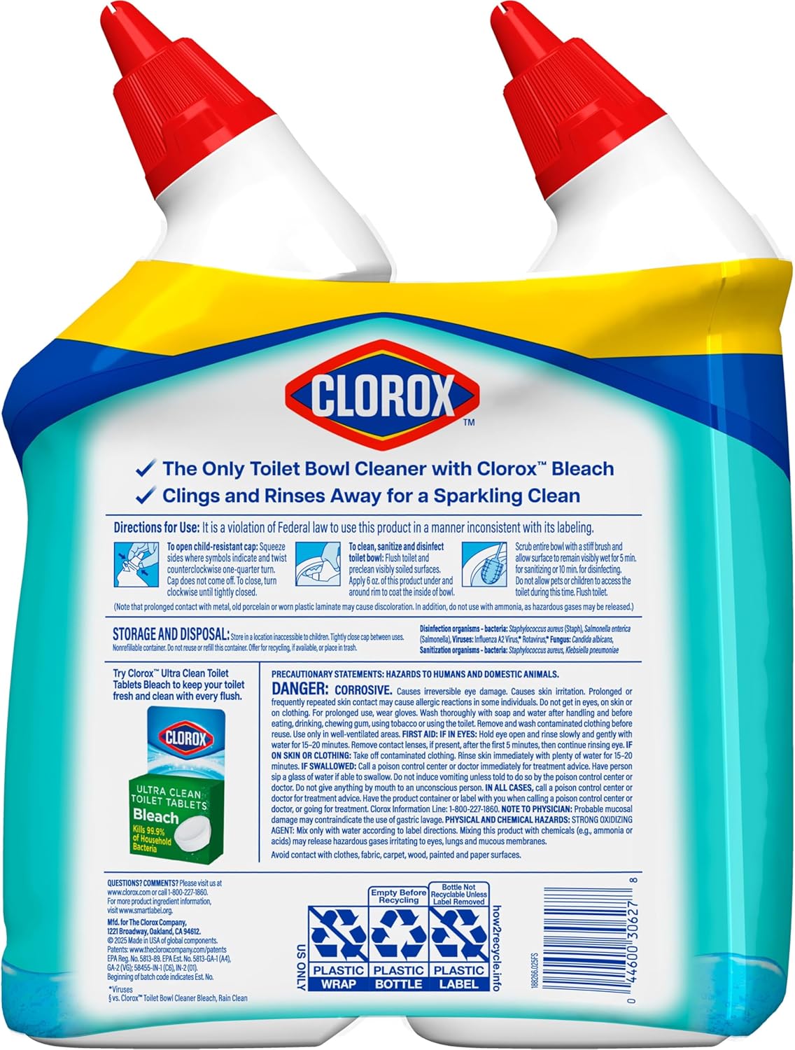 CLOROX Toilet Bowl Cleaner Clinging Bleach Gel, Ocean Mist, 24 Fl Oz, Pack of 2 (Package May Vary) - ShopUS