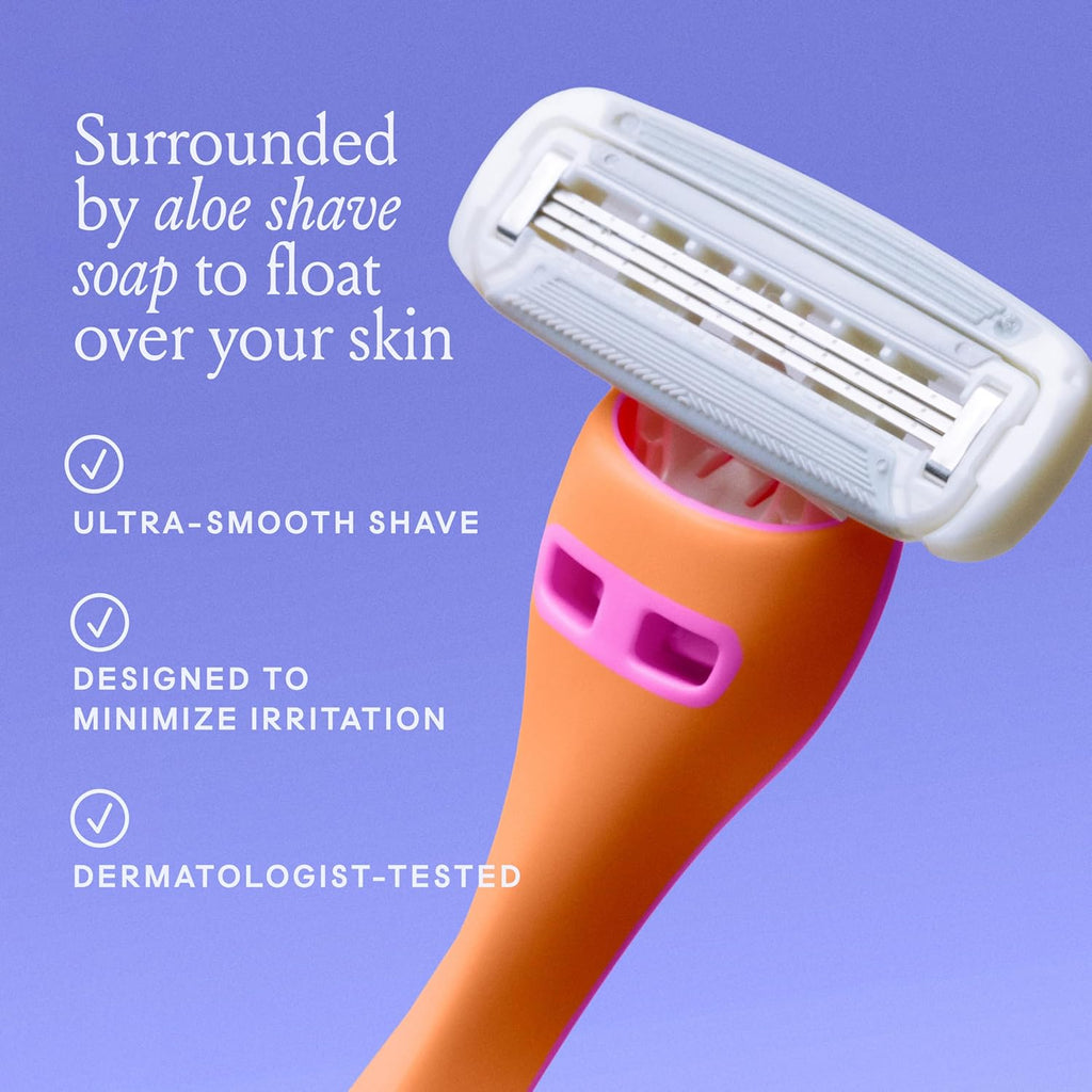 Billie 3-blade disposable razors for women - Malibu set, 3 razors, flexible head, aloe shave soap, matte rubber handle, travel ready