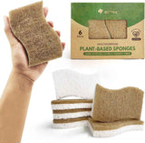 Biodegradable Natural Kitchen Sponge - Compostable Cellulose and Coconut Walnut Scrubber Sponge (12 Pack)