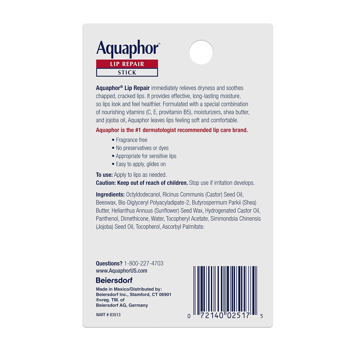 aquaphor moisturizing lip balm pack of 2, 0.17 oz stick, relieves dryness