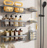 Veken Shower Caddy 6-Pack, Advanced Rustproof Design, No Drilling Adhesive Shelves, Rack with Soap Holder, Large Capacity Bathroom Organizers and Storage, Wall-Mounted Kitchen & Home Decor