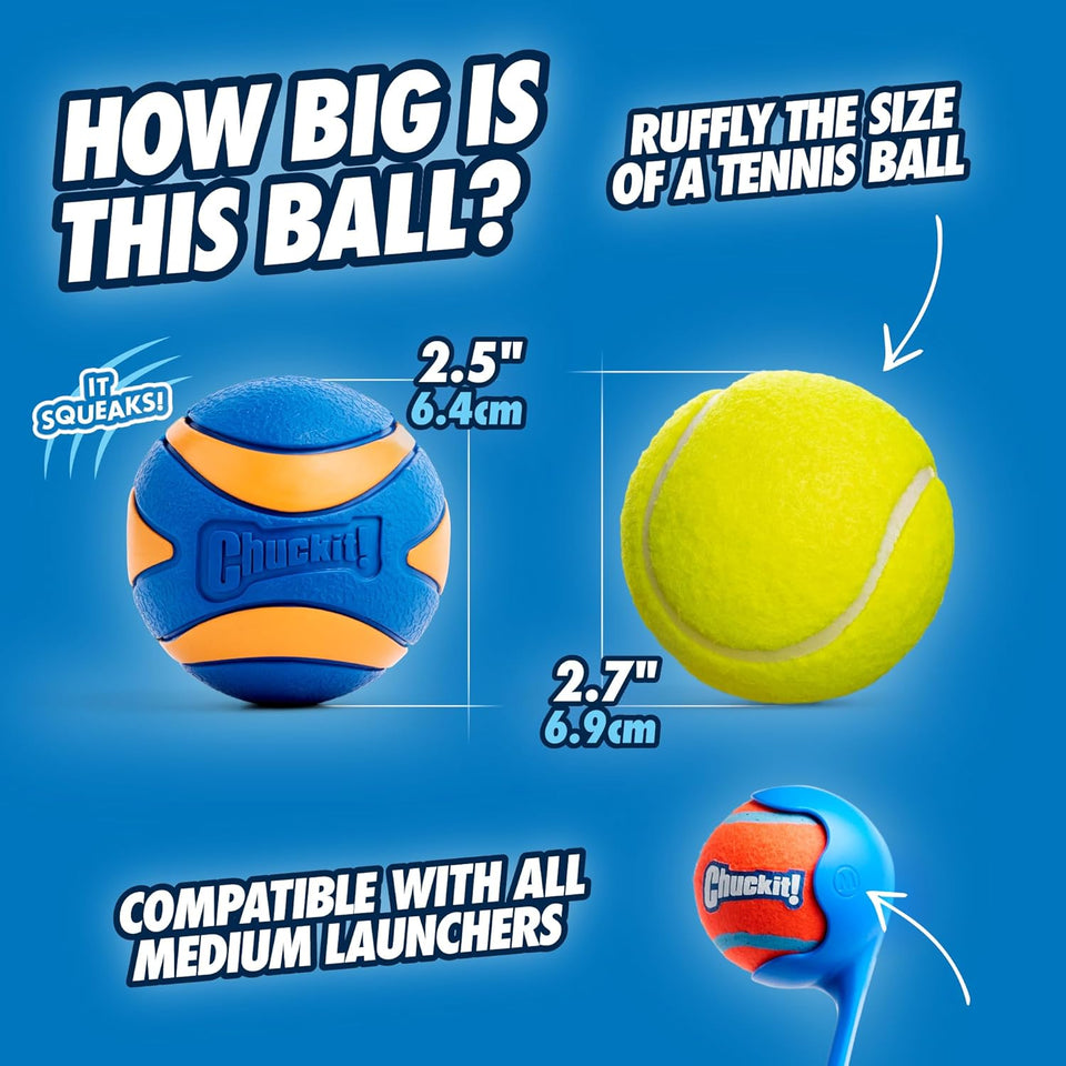 Chuckit! Ultra Squeaker Balls for Dogs, Floating Water Pet Toys, Durable Rubber Pet Toy, Bouncy Squeaky Fetch Balls For Dogs, Pack of 2, Medium (2.5")