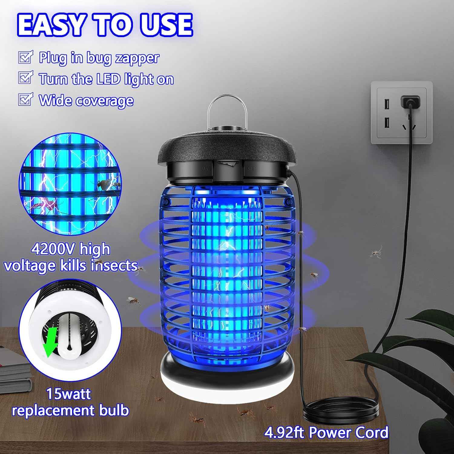 luojibie 2 in 1 outdoor bug zapper with led light mosquito killer