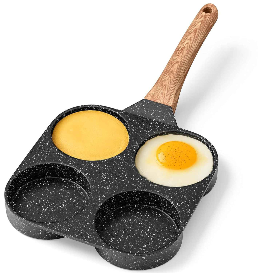 4-Cup Nonstick Frying Egg Pan White Marble, Granite Pancake Pan, PFOS & PFOA Free, Die-Cast Aluminum with Heat-Resistant Handle, 500°F Stove-Safe, Compatible with Induction, Gas & Electric Cooktops