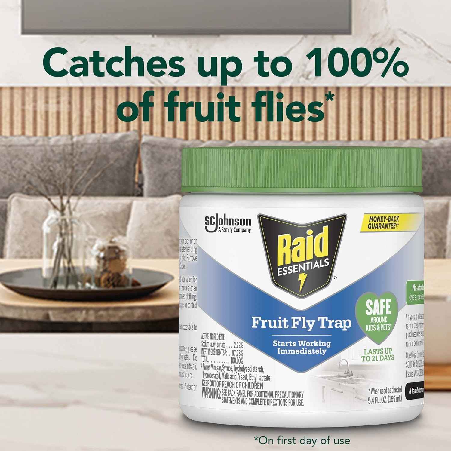 Raid Essentials Fruit Fly Trap for Indoors, 5.4 oz, Child and Pet Safe