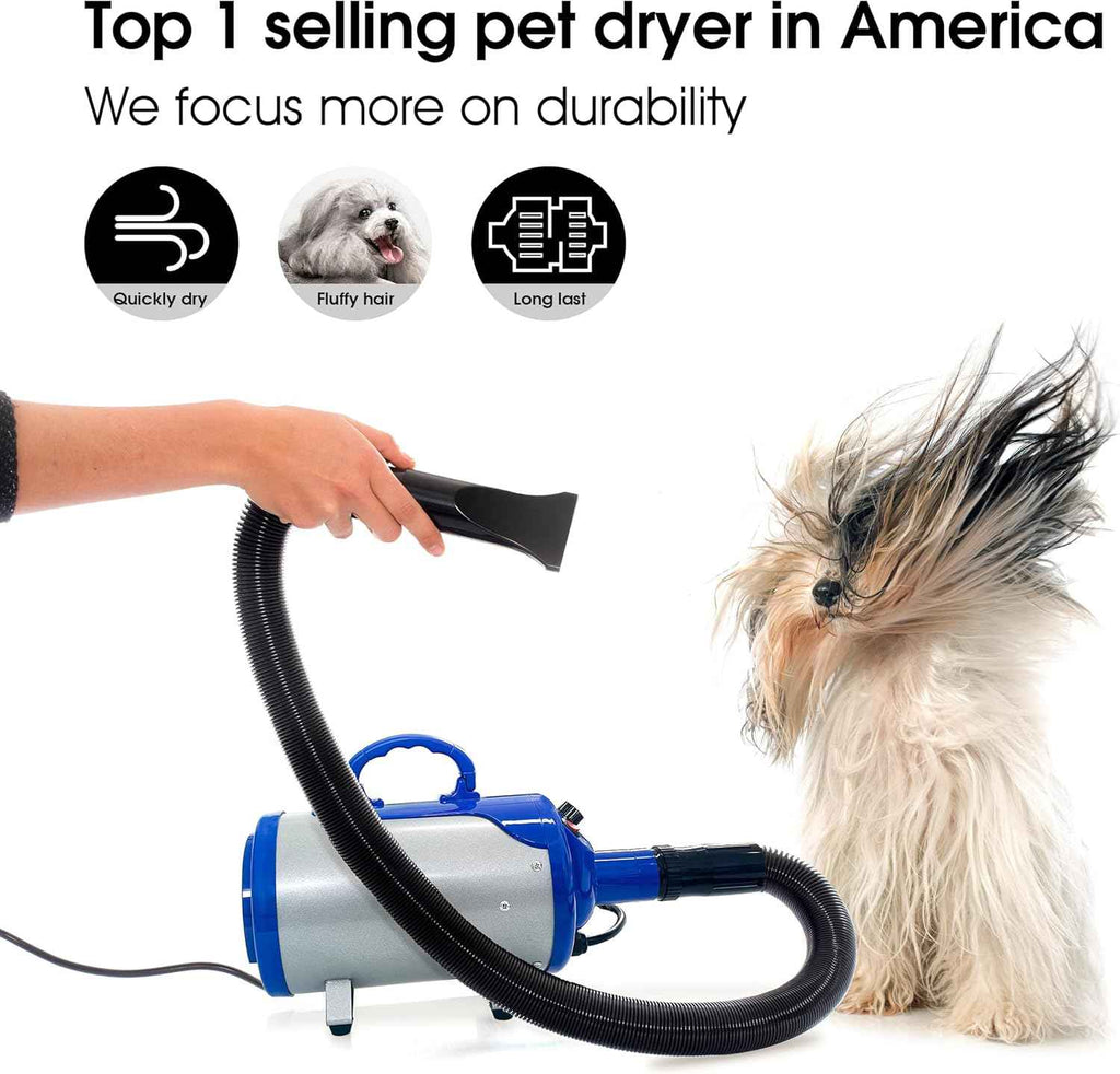 SHELANDY Groomer Partner Pet Hair Force Dryer Dog Grooming Blower with Heater - Blue, 2200W, 12-Feet Cord
