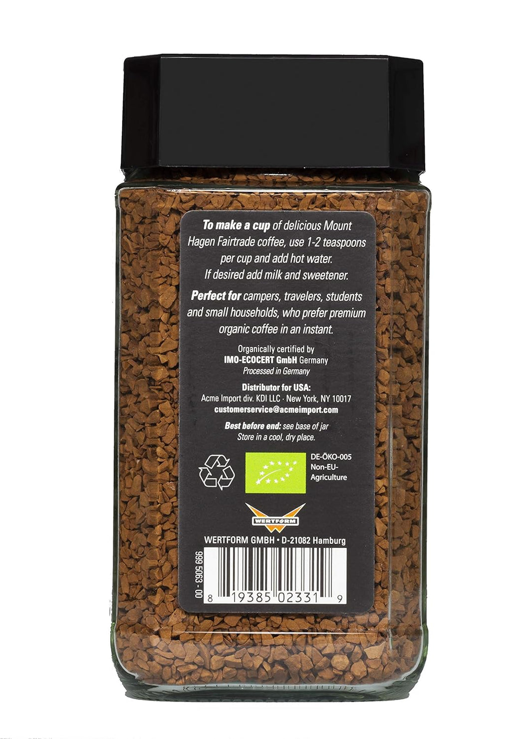 mount hagen 3.53oz organic medium roast arabica instant coffee eco-friendly fair-trade jar