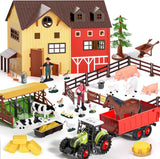 Pupu Pig Farm Animals Barn House Toys - Kids Tractor Toy with Lights & Sound, Horse Stable, Cowshed, Chicken Fence, Animal, Farm Accessories, Easter Birthday Gifts for Boys Toddlers Ages 3+