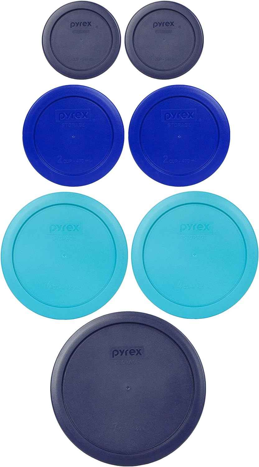 Pyrex food storage lids set (6) assorted colors, Made in USA