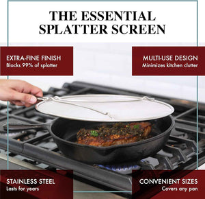 13 Inch Stainless Steel Grease Splatter Guard for Frying Pan - BergKoch Splatter Screen for Cooking Fried Chicken, Bacon, and Popcorn