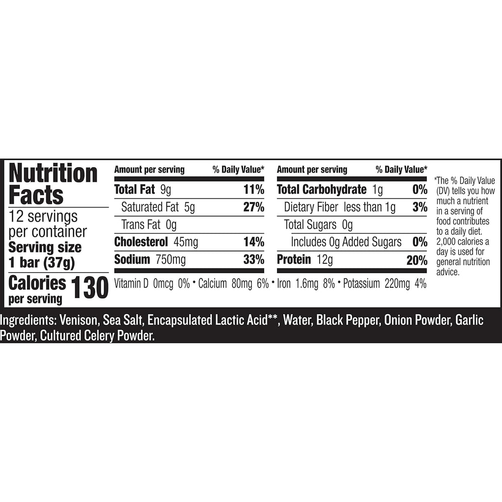 venison sea salt and pepper bars, keto friendly, whole30 approved, gluten free, 12 count, 15.6 oz