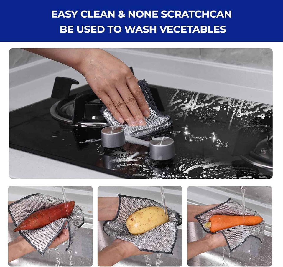12 PCS 3-Layer Non-Scratch Multipurpose Steel Wire Dishcloths - Reusable Quick-Dry Odor-Free Scrub Cloths for Dishes, Kitchen Cleaning Cloths for Cookware, Sinks, Stove Tops(7.87X7.87)