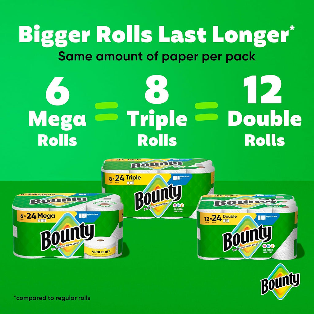 Bounty Select-A-Size Paper Towels, White, 8 Triple Rolls = 24 Regular Rolls - ShopUS