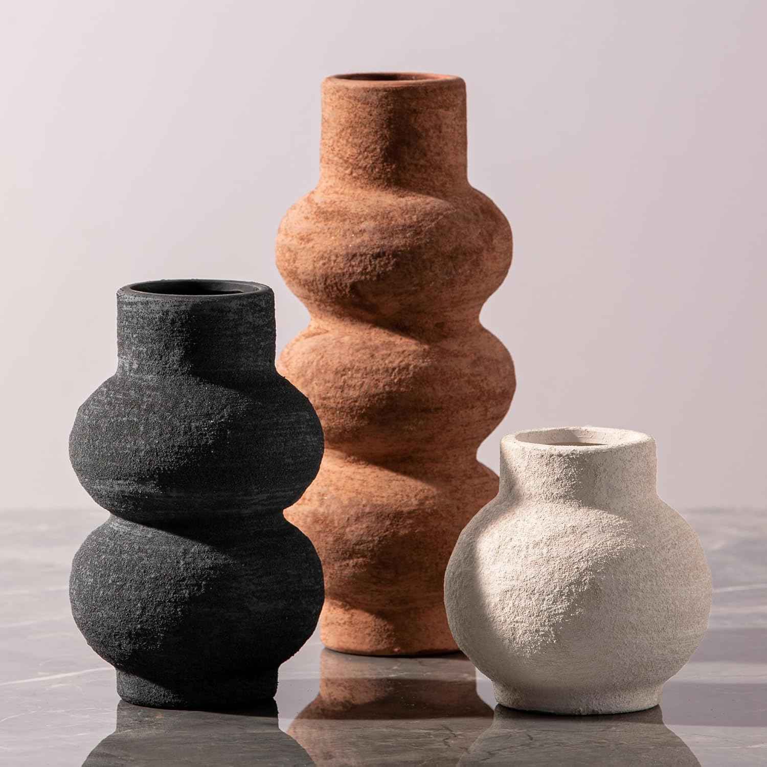 Ceramic Vase Home Table Decor - White Flower Vase Set of 3 Living Room Kitchen Decorations Farmhouse Modern Rustic Vases Decorative Centerpiece for Shelf Bedroom Office Bathroom Dining Coffee Desk