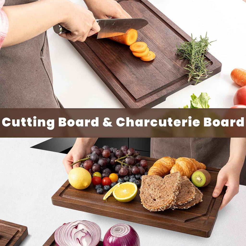 Heimlove Walnut Wood Cutting Board for Kitchen, 24"x18" Reversible Wooden Chopping Board with Deep Juice Grooves and Handles, Natural Walnut Wood Cutting Board for Chopping, Cheese, Vegetables