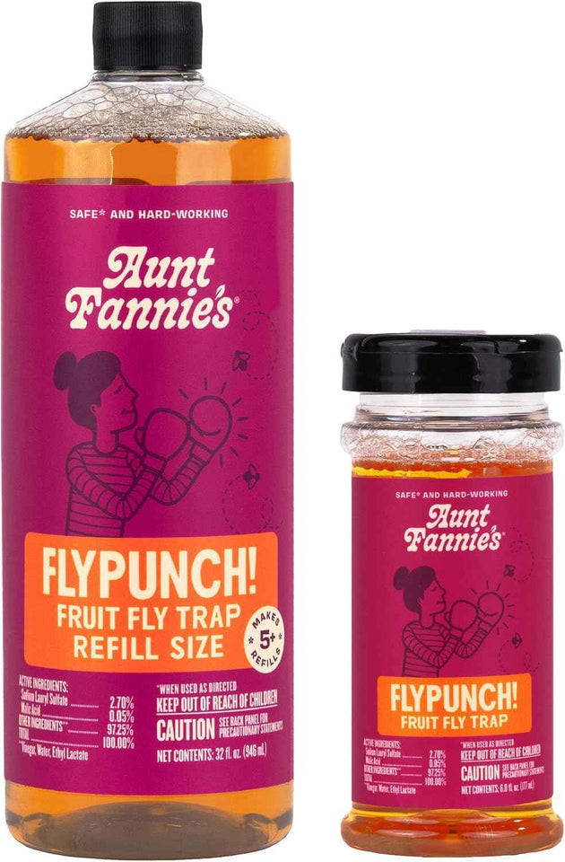 Aunt Fannie's FlyPunch Fruit Fly Trap for Indoor and Kitchen Use, Ready to Use, Made with Plant Based Ingredients, Safe Near Food, Each Bottle Lasts Up to 30 Days, Pack of 2