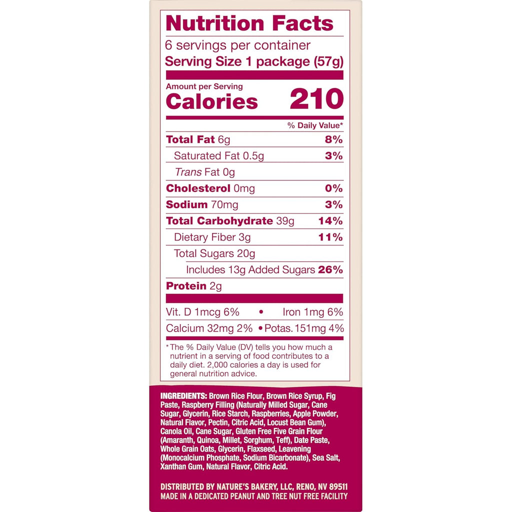 Nature's Bakery gluten-free, raspberry, fig bars, real fruit, vegan, non-gmo, snack bar, twin packs