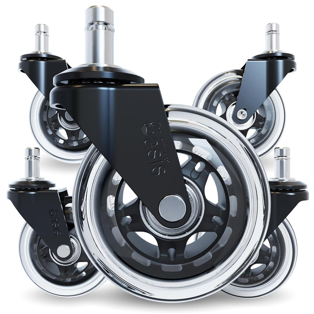 The Office Oasis Original Rollerblade Office Chair Wheels (As Seen On PBS) - Incredibly Smooth & Quiet Casters - Safe for Hardwood Floors & Carpet - Easy Installation with Universal Fit - Set of 5