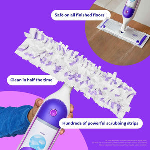 Swiffer power mop refill pack, 5 pads + lavender solution, for tile, vinyl, laminate, wood floors in home, bathroom, kitchen