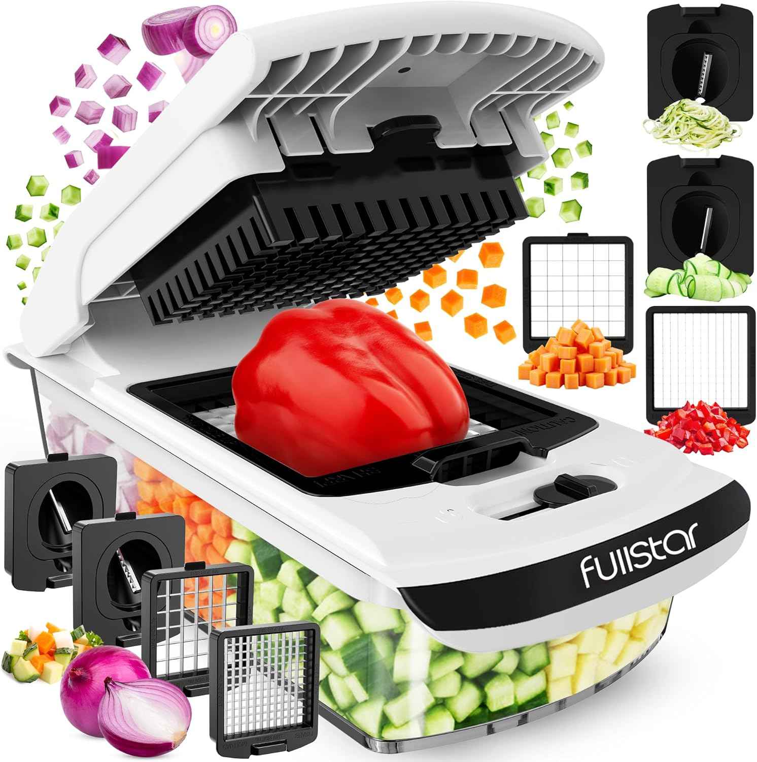 Fullstar 4-in-1 Vegetable Chopper, Spiralizer, Food Chopper with Container, Fruit Slicer, Kitchen Gadgets & Accessories, Home Essentials, White