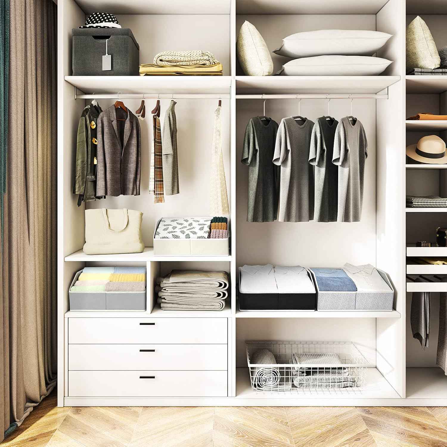 Closet Organizers Bins 6 Packs - Large Fabric Trapezoid Storage Bins for Clothes and Towels
