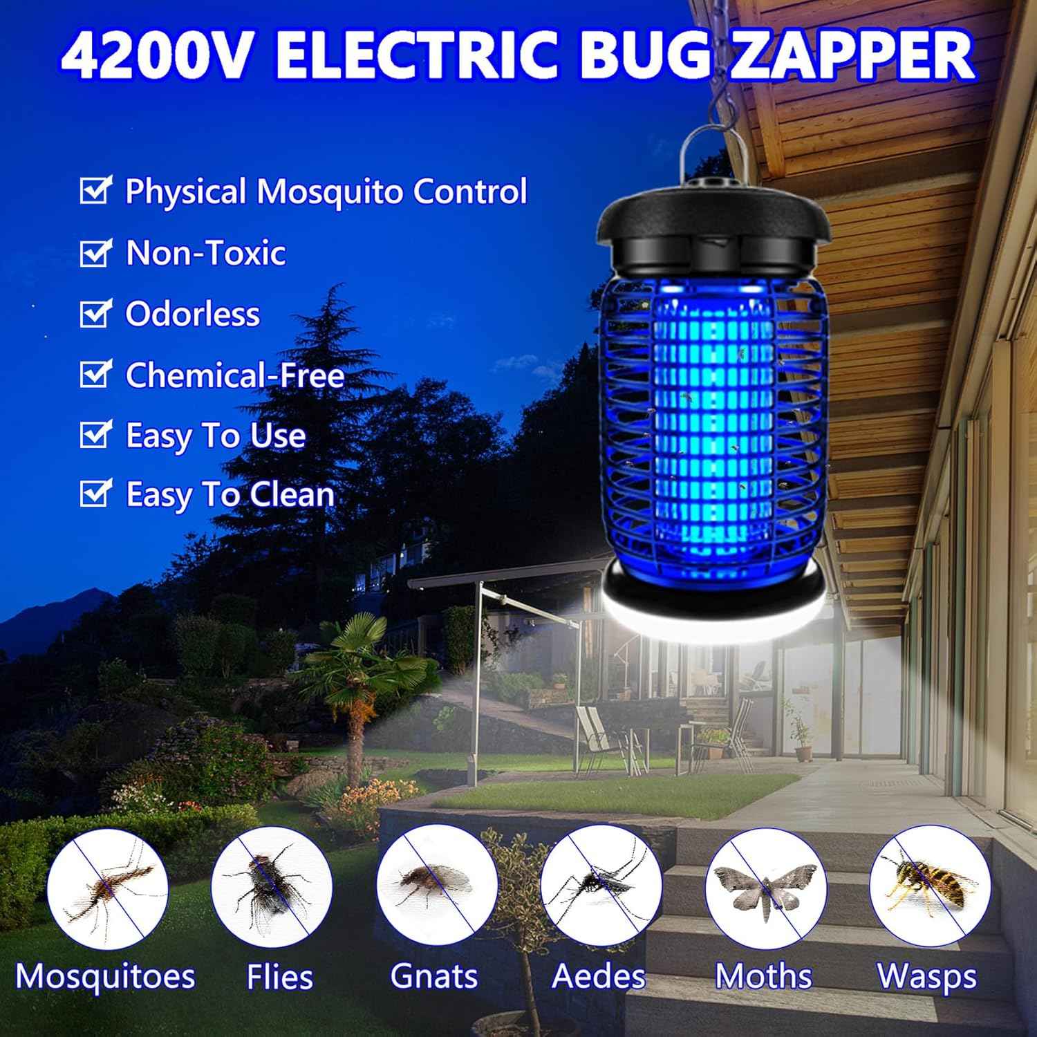 luojibie 2 in 1 outdoor bug zapper with led light mosquito killer