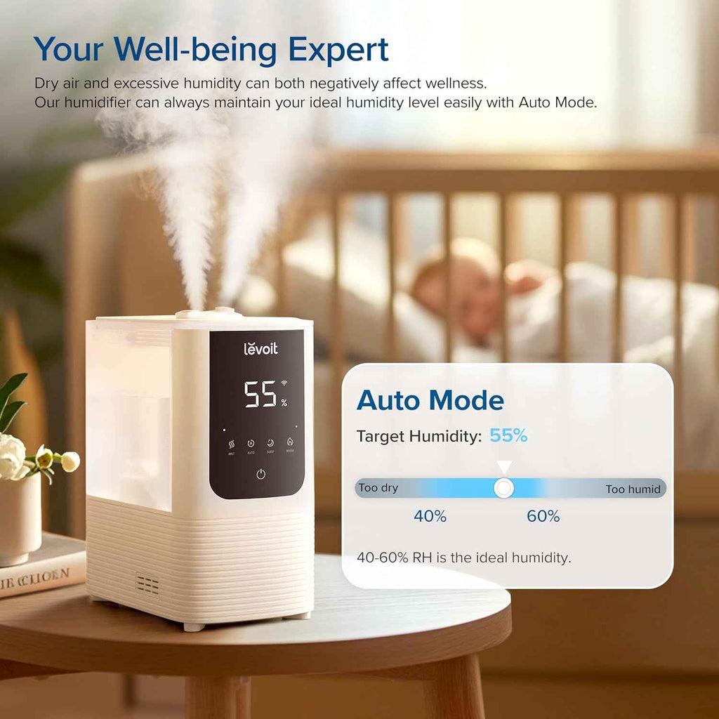 levoit oasis mist 4.5l smart humidifier for large room, white