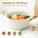SENSARTE Ceramic Nonstick Stock Pot with Lid, 2.6/4.5/6.6/8.5 QT Soup Pot Casserole Pot, Non-toxic Healthy Pasta Pot, Large Cooking Pot Stew Pot, Induction Compatible, PFOA PFAS PTFE Free, White