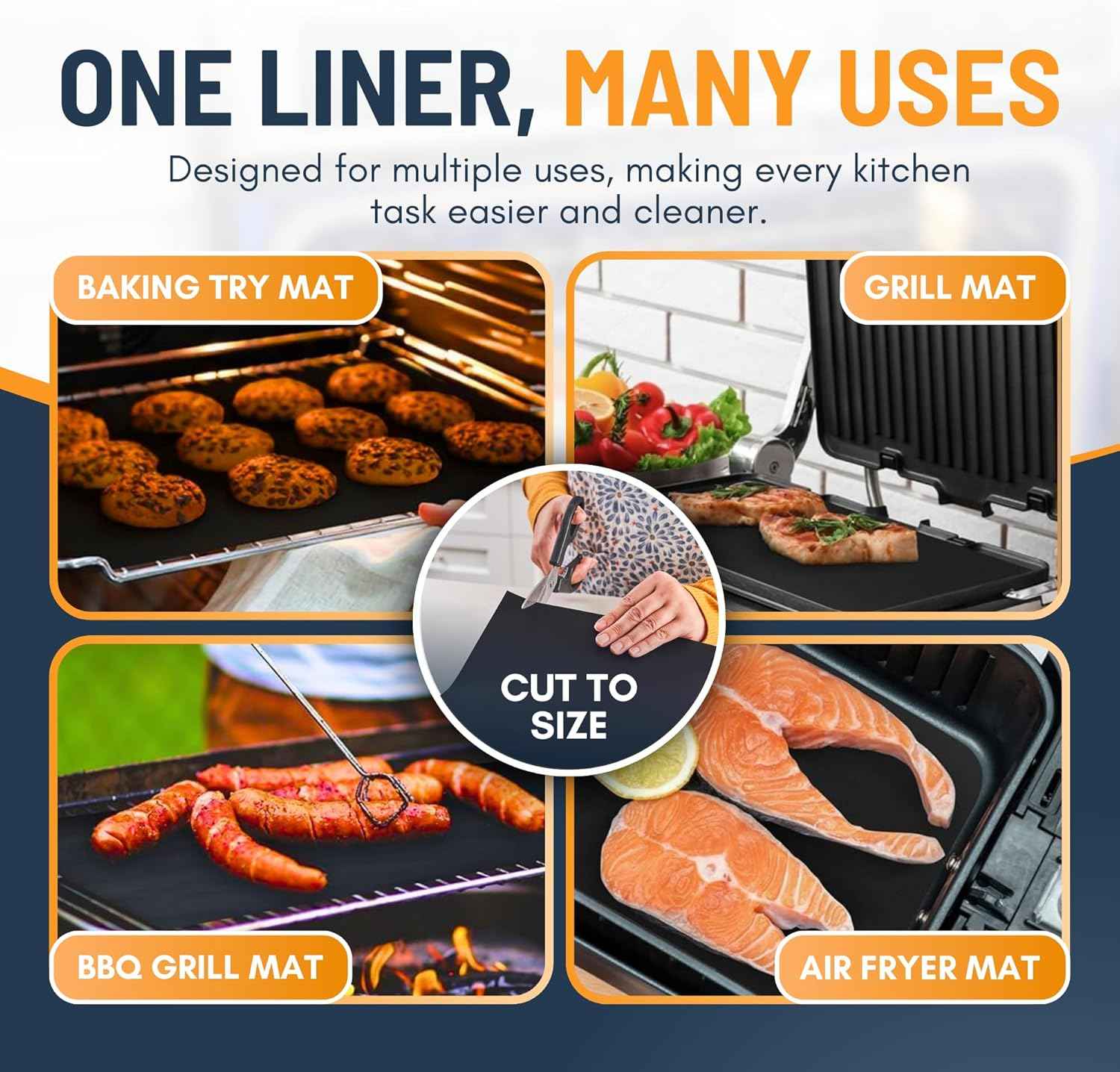 Oven Liners for Bottom of Oven - 2 Pack Large Heavy Duty Mats, 17”x25” Non-Stick Reusable Liner for Electric, Gas, Toaster Ovens, Grills - BPA & PFOA Free Kitchen Accessory to Keep Oven Clean (Black)