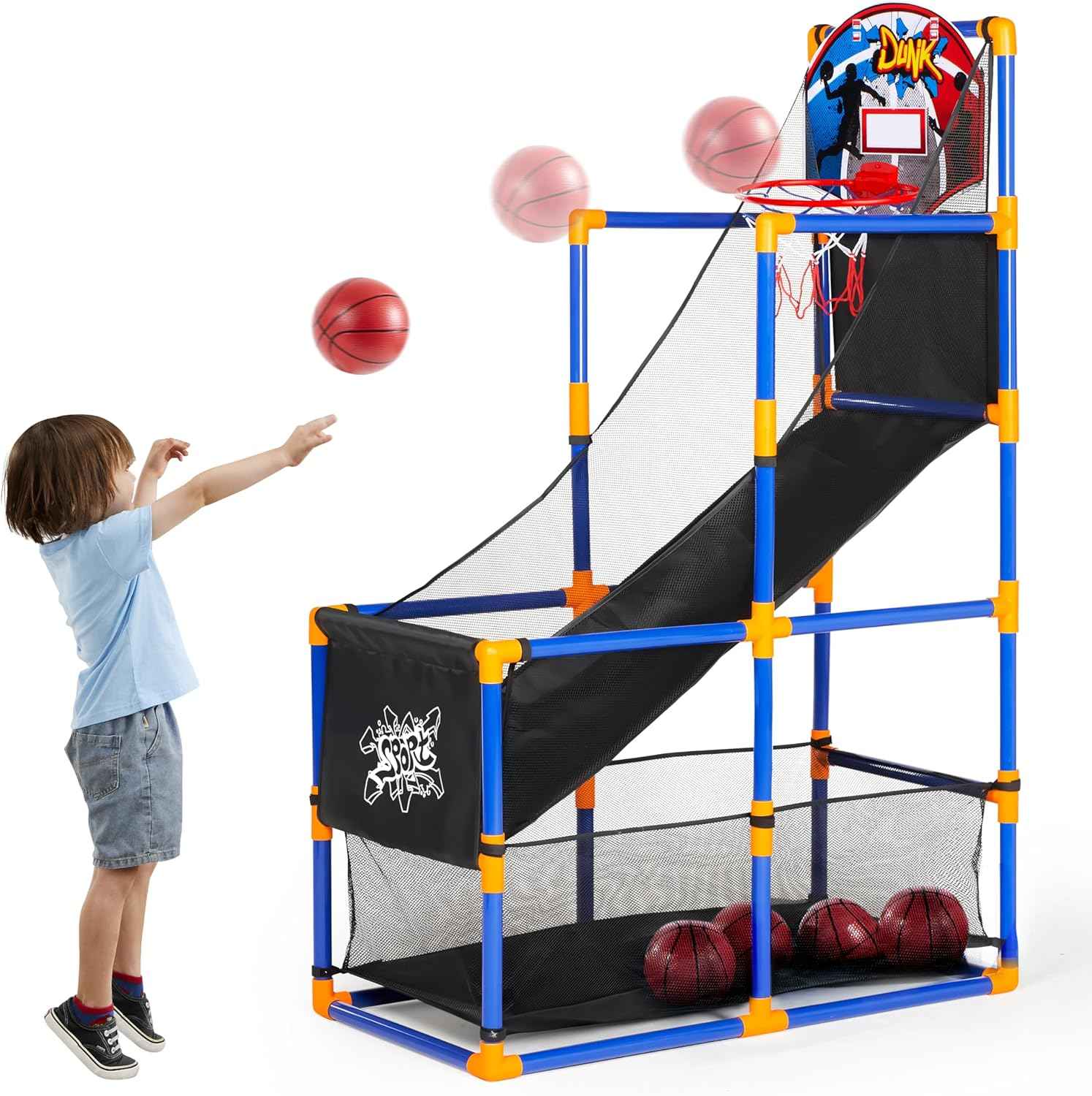 joyin arcade basketball game set with 4 balls and hoop for kids 3 to 12 years old