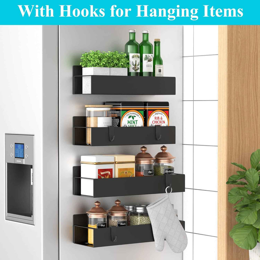 Black Magnetic Spice Storage Rack Organizer for 4 Pack, Refrigerator and Oven, Fridge Organization and Storage Solutions