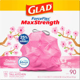 Glad Tall Kitchen Trash Bags 13 Gallon, MaxStrength Cherry Blossom Garbage Bags, Drawstring, 90 Count - ShopUS