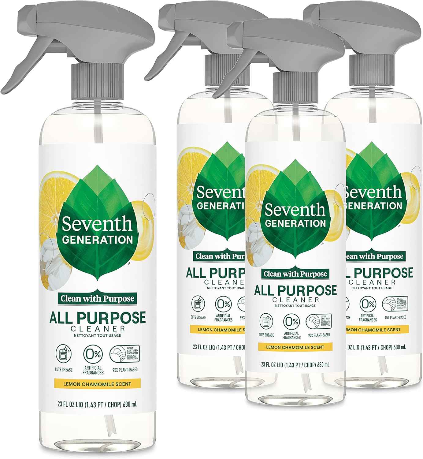 Seventh Generation All Purpose Cleaning Spray Lemon Chamomile Scent 23 oz Pack of 4 Eco-Friendly and Biodegradable
