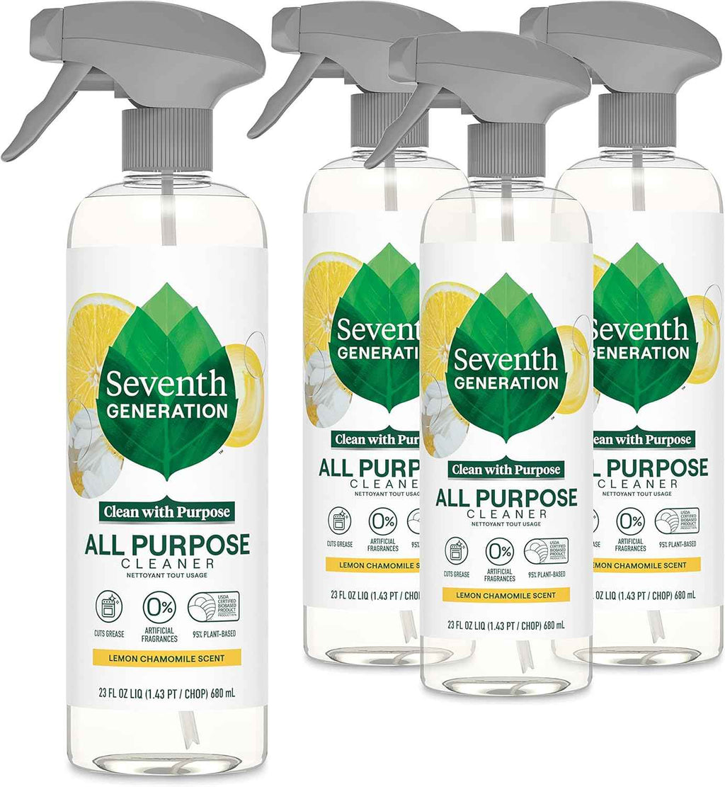 Seventh Generation All Purpose Cleaning Spray Surface Cleaner, Lemon Chamomile Scent, 23 oz, Pack of 4