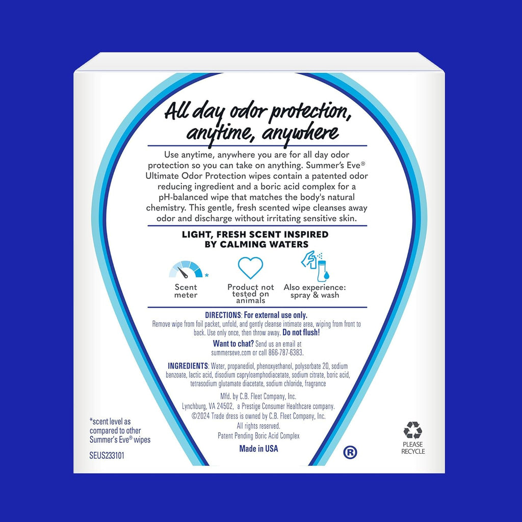Summer's Eve 12-count Ultimate Odor Protection Daily Feminine Wipes with pH-balanced boric acid formula