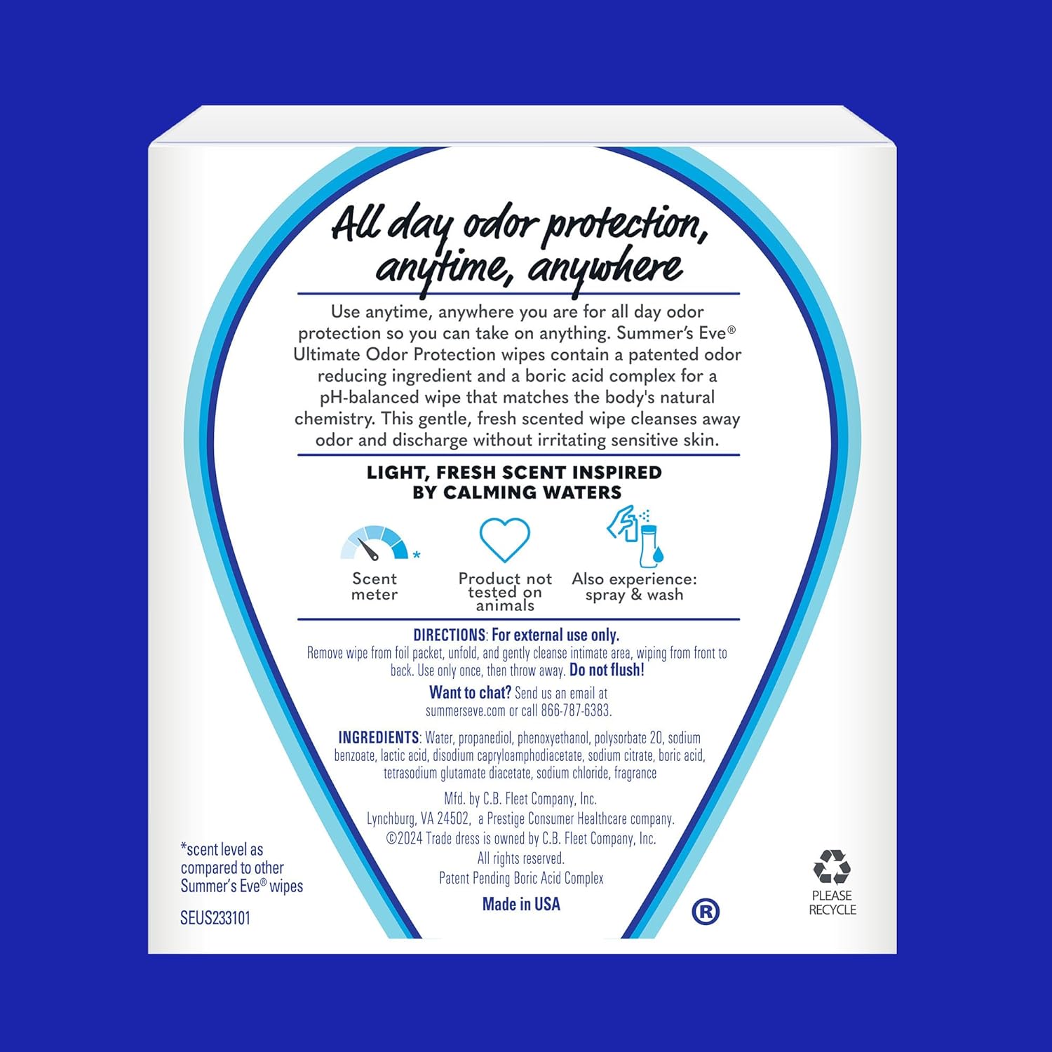 Summer's Eve 12-count Ultimate Odor Protection Daily Feminine Wipes with pH-balanced boric acid formula