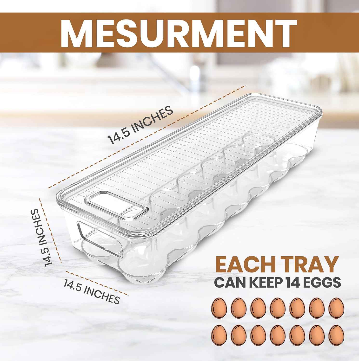 Utopia Home Clear Stackable Egg Holder for Refrigerator Organization - Pack of 2 with Lid and Handle