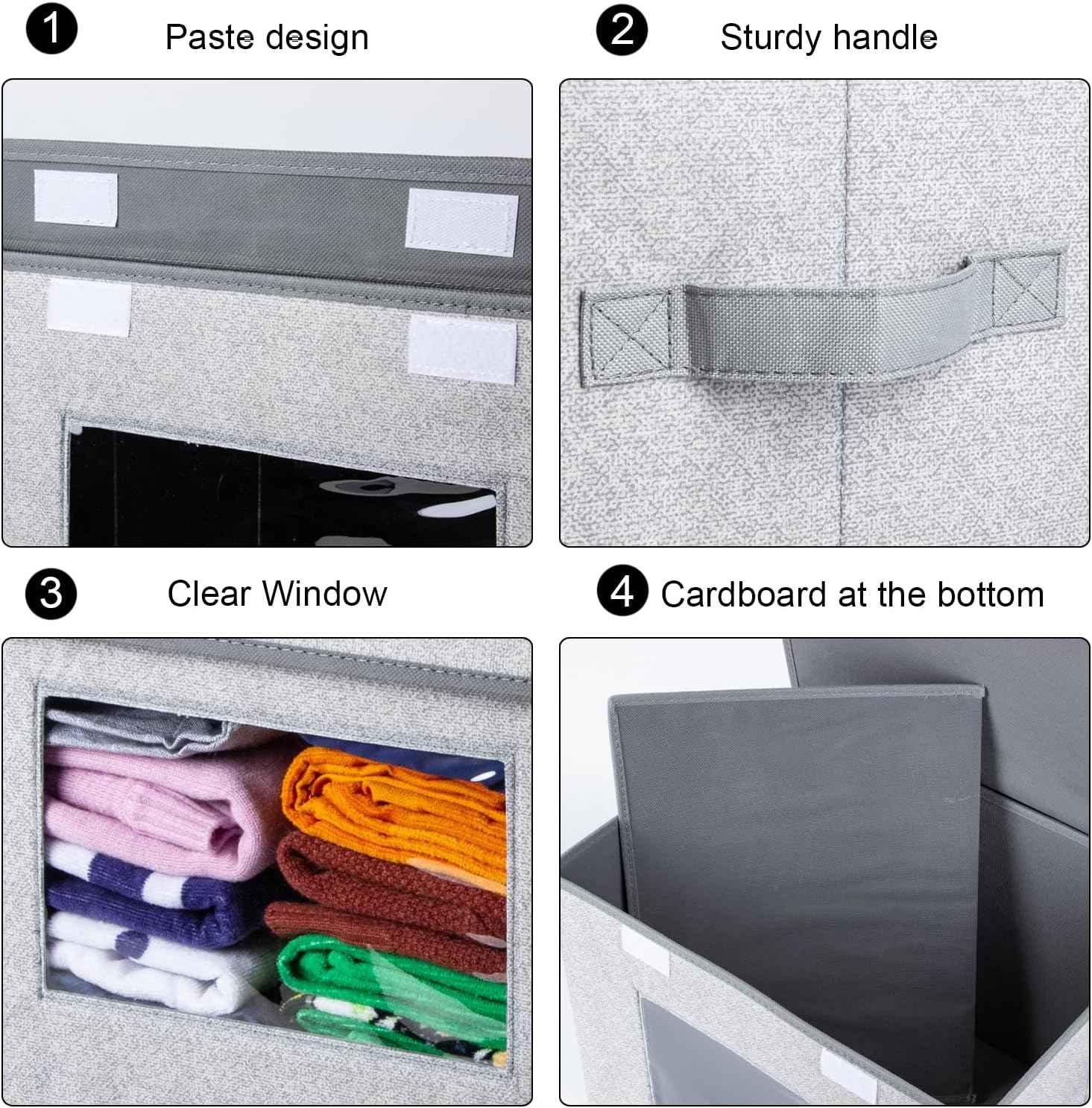 univivi 4-pack large collapsible storage bins with gray lids for home office and bedroom organization