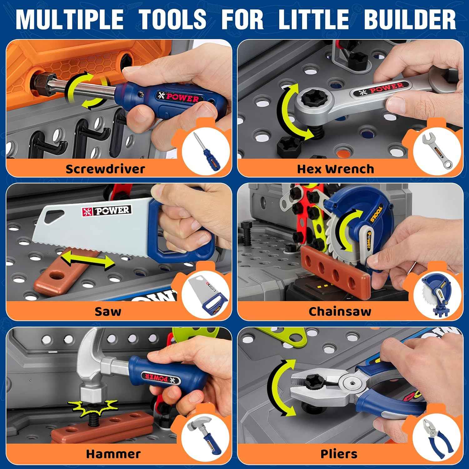 TooyBing kids tool bench set with electric drill and realistic tools for toddler 3-5 year olds easy setup