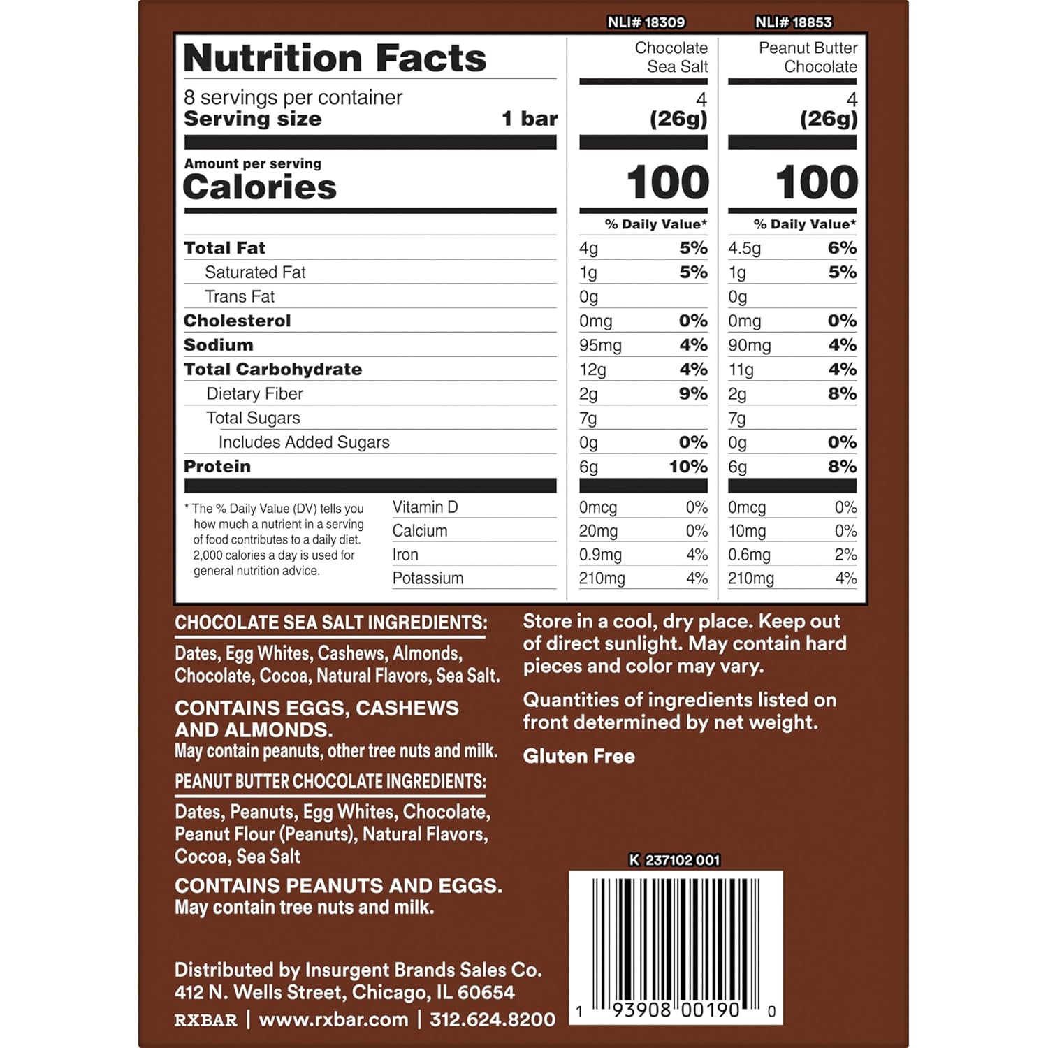 rxbar mini protein bars, 7.3oz box, 8 count, variety pack, peanut butter chocolate and chocolate sea salt
