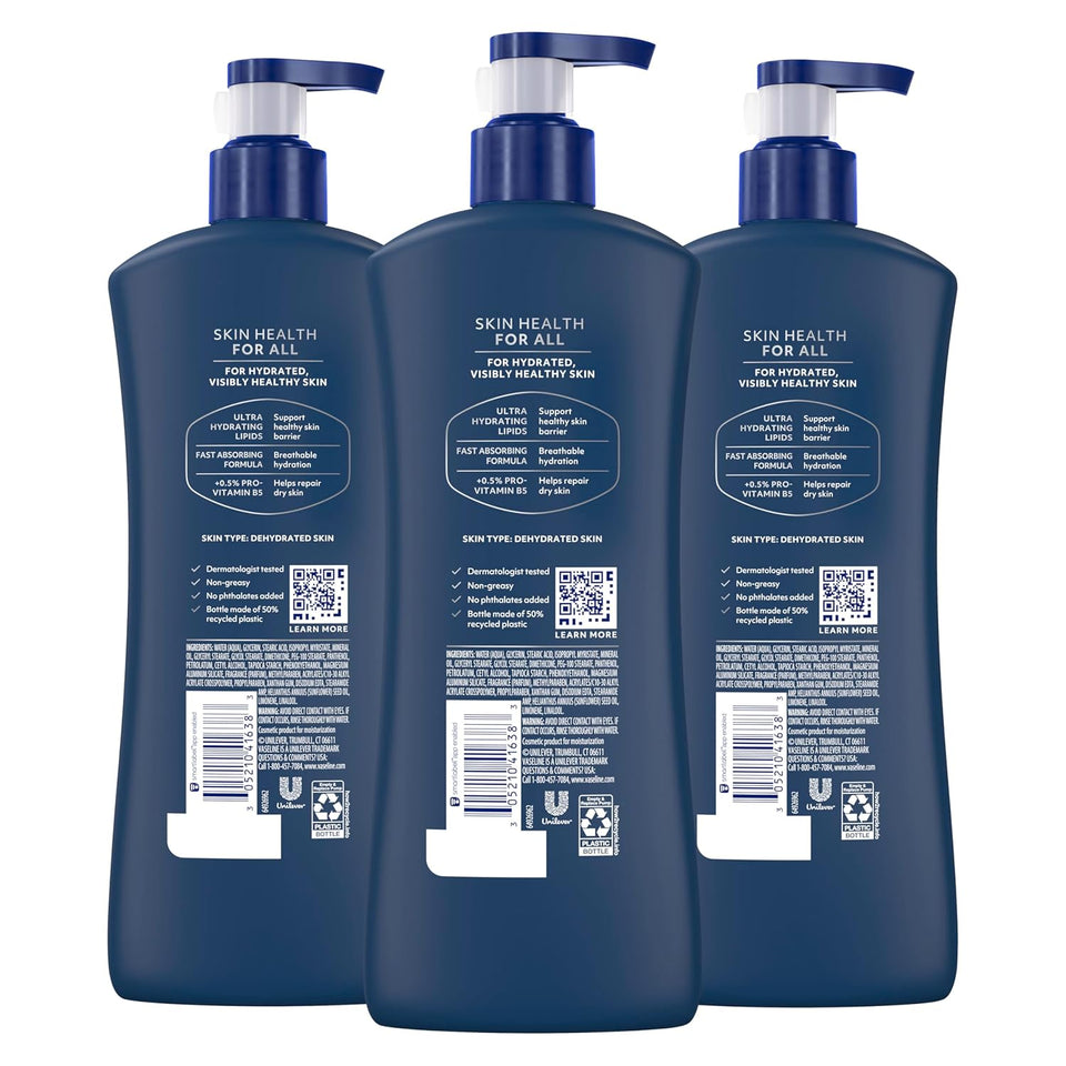Vaseline Men's Healing Moisture Hand & Body Lotion For Dry or Cracked Skin Fast Absorbing Non-Greasy Lotion for Men 20.3 oz, Pack of 3