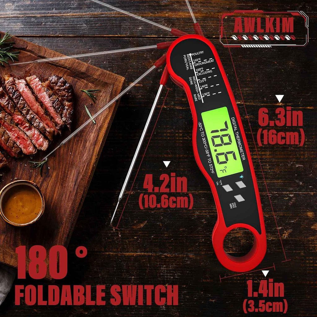 Meat Thermometer Digital - Instant Read Waterproof Food Thermometer with Backlight for Cooking, Grill, and Kitchen