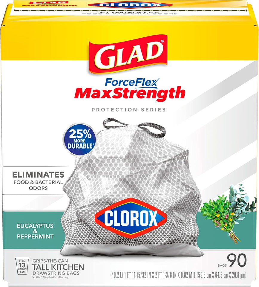 Glad Tall Kitchen Trash Bags 13 Gallon, MaxStrength Cherry Blossom Garbage Bags, Drawstring, 90 Count - ShopUS