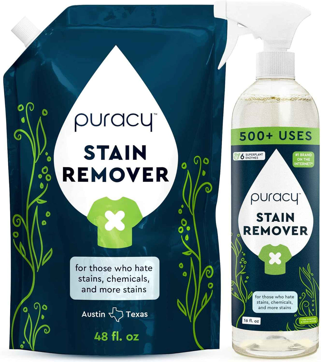 Puracy Stain Remover, Natural Travel and Laundry Stain Cleaner for Clothes, Baby Essentials, Kids Stains, Oil and Fabric Spot Cleaner, Unscented (Stain Remover Spray, 48 fl oz)